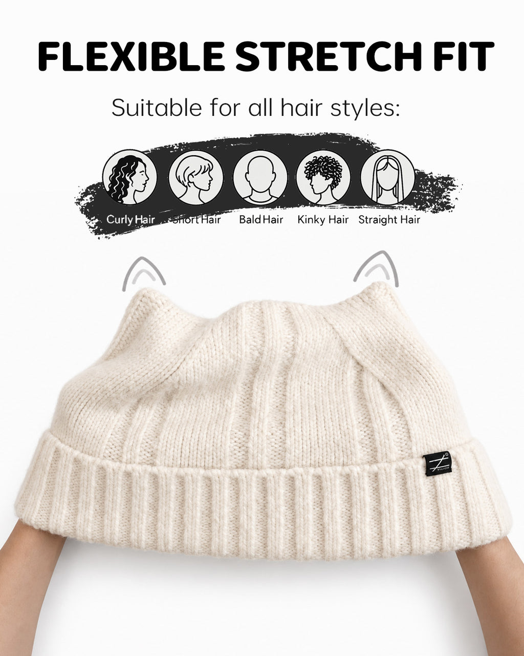 Fuzzy Cat Ear Beanie for Big Heads