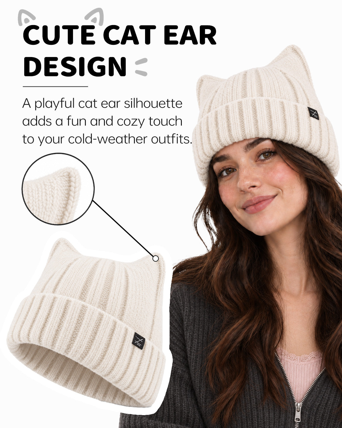 Fuzzy Cat Ear Beanie for Big Heads