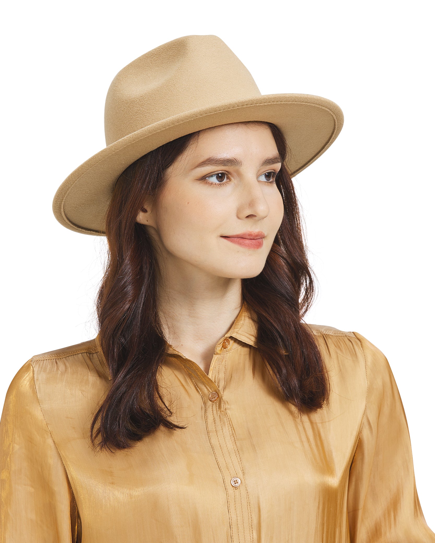 Khaki felt fedora panama for big heads - on model front view lifestyle photo