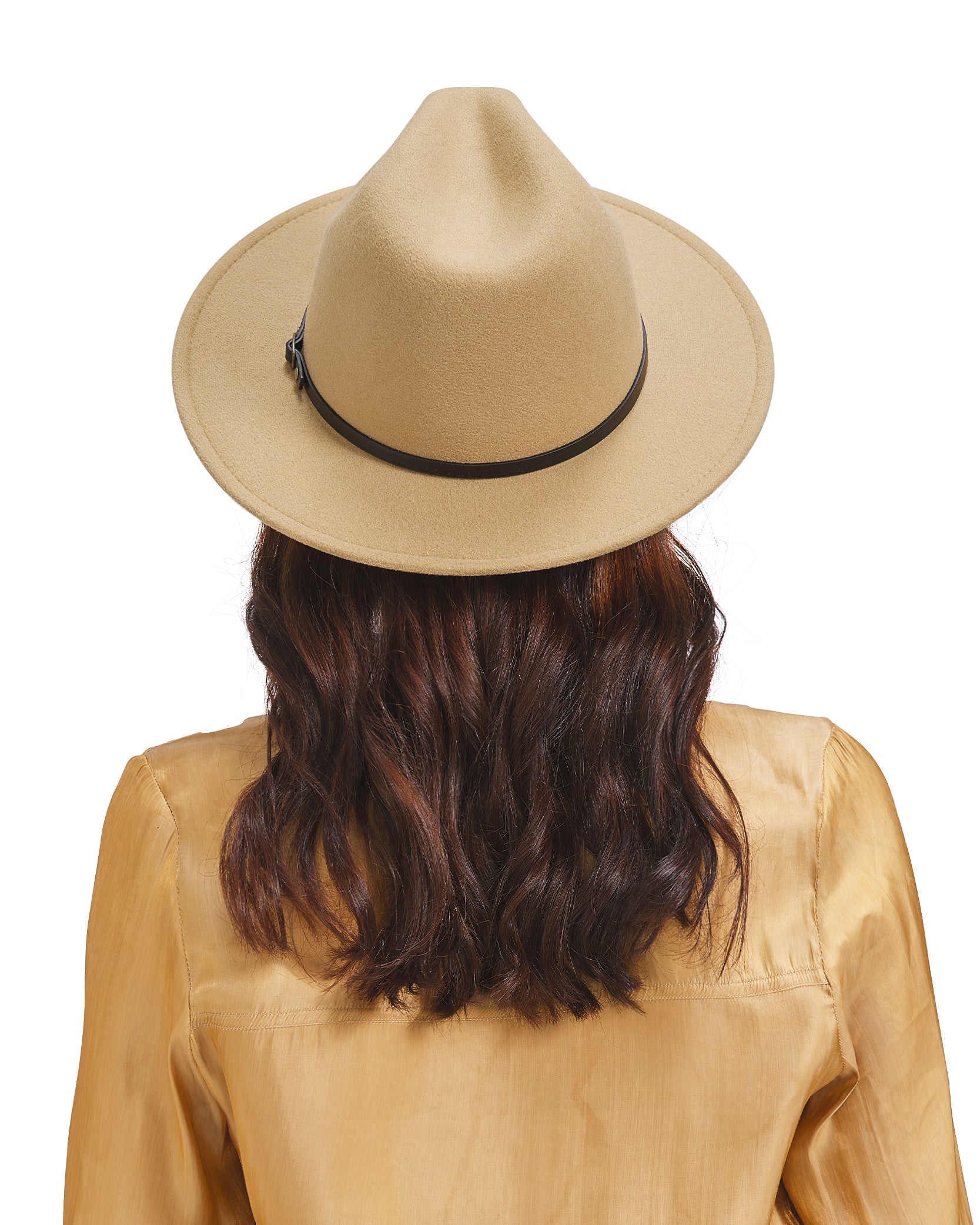 Khaki felt fedora panama for big heads - on model back view lifestyle photo