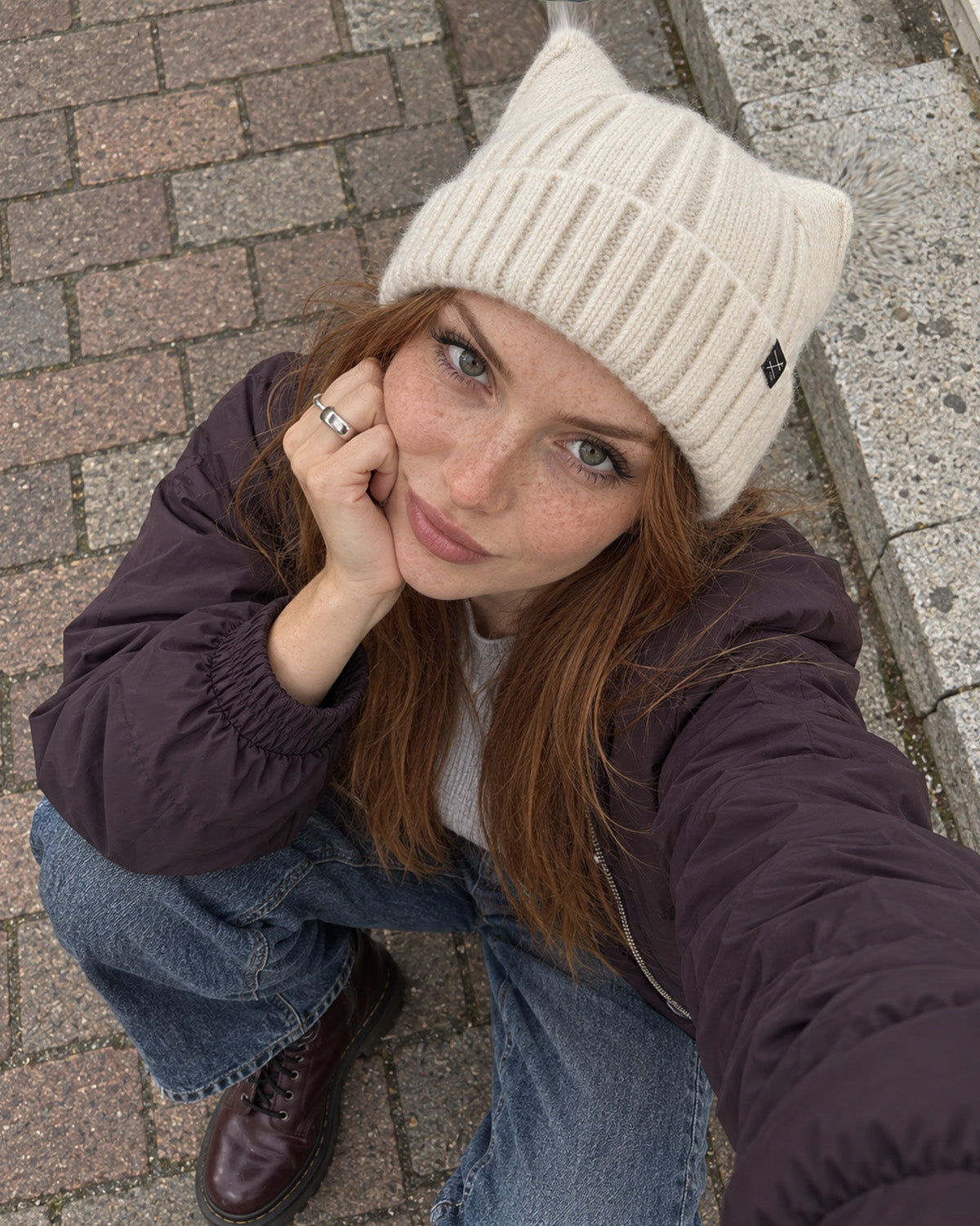 Fuzzy Cat Ear Beanie for Big Heads