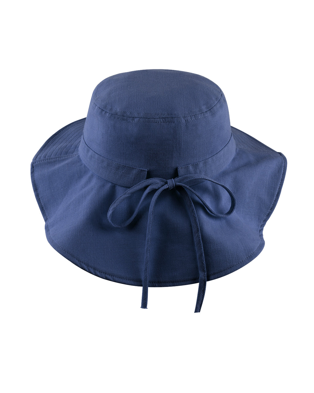 Navy sun hat with neck drape back view showing coverage