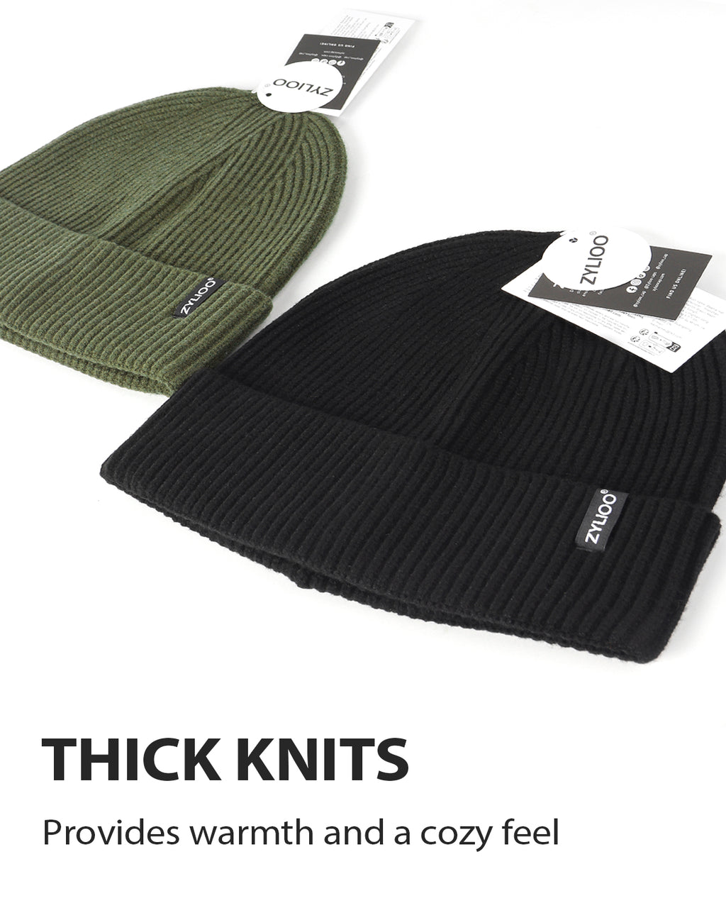 Black ribbed knit beanie for big heads - flat lay display