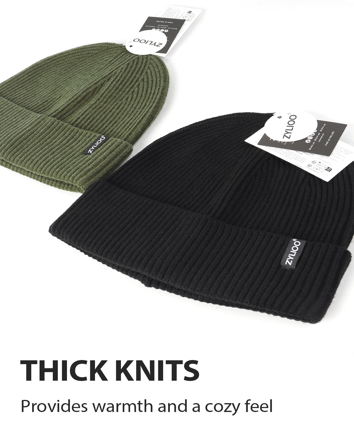 Black ribbed knit beanie for big heads - flat lay display