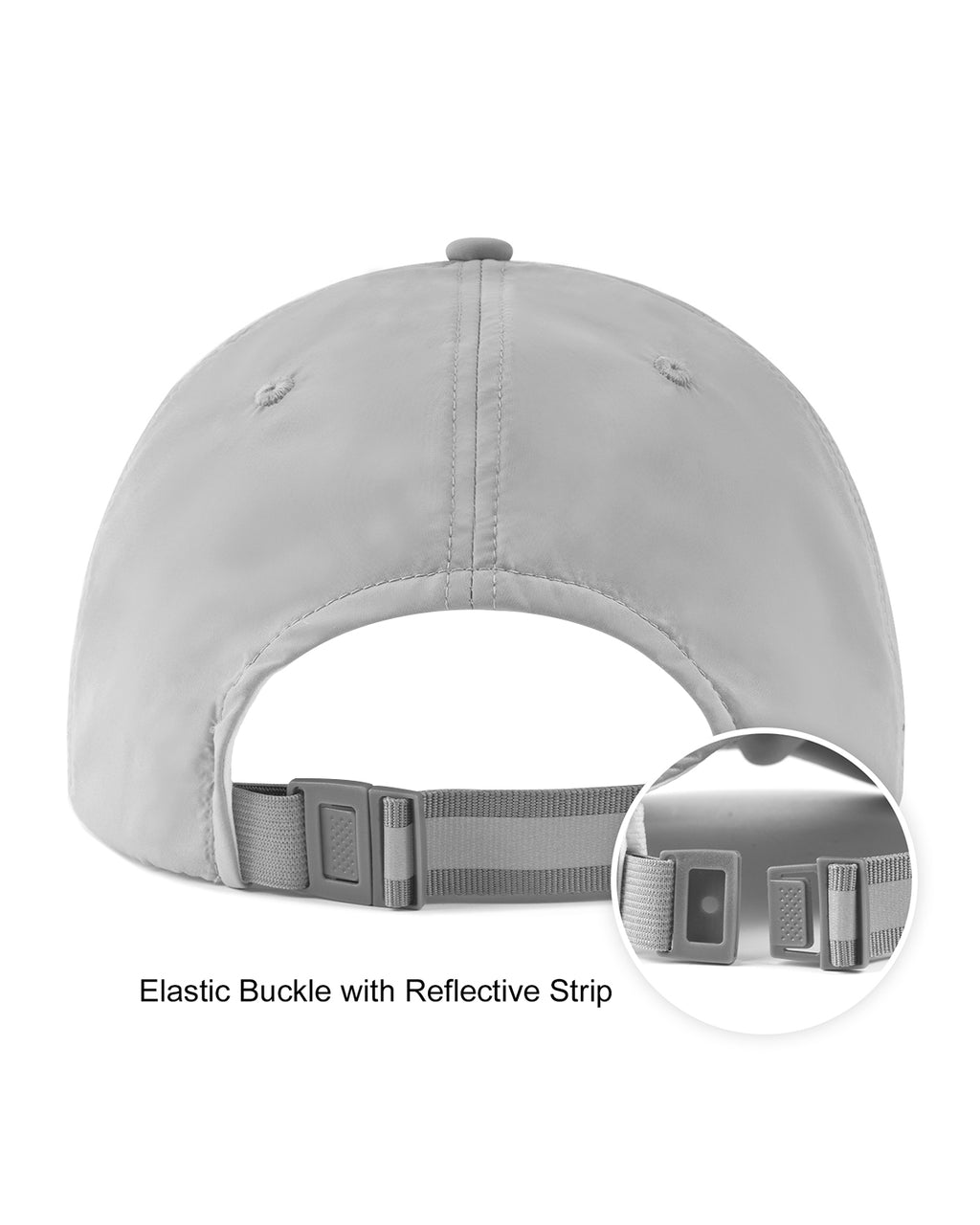 Gray quick-dry baseball cap back view showing adjustable strap