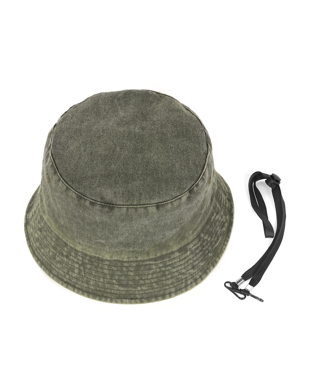 Army green cotton washed denim bucket hat for big heads - top crown view