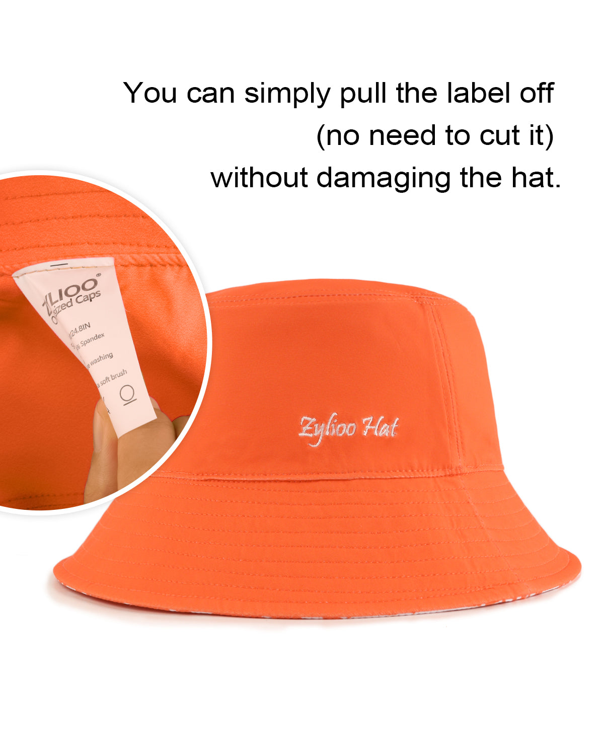 Reversible floral bucket hat stitching and fabric detail in orange