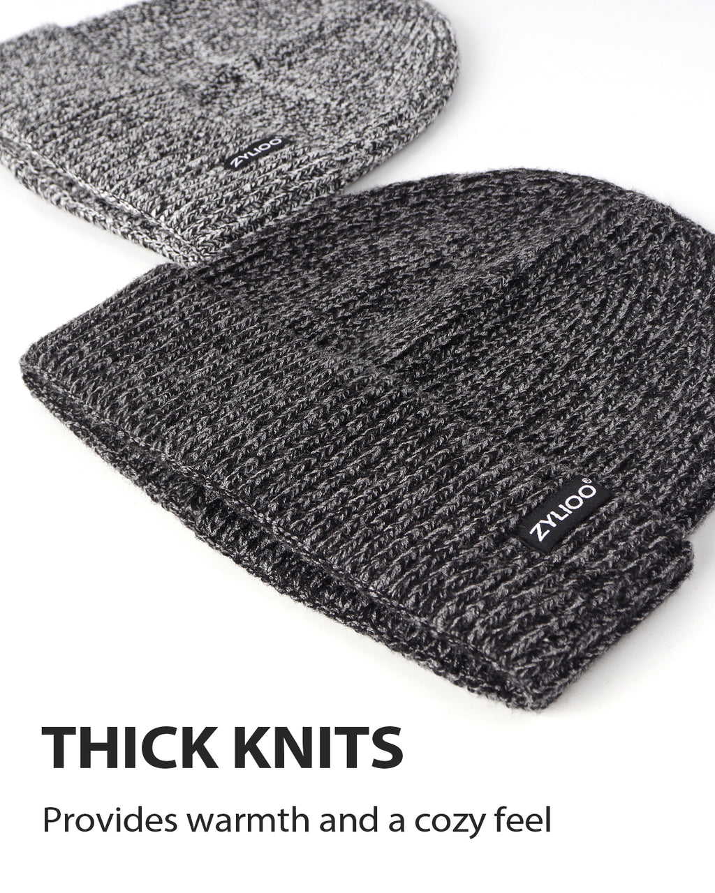 Mix black ribbed knit beanie for big heads XXL - front