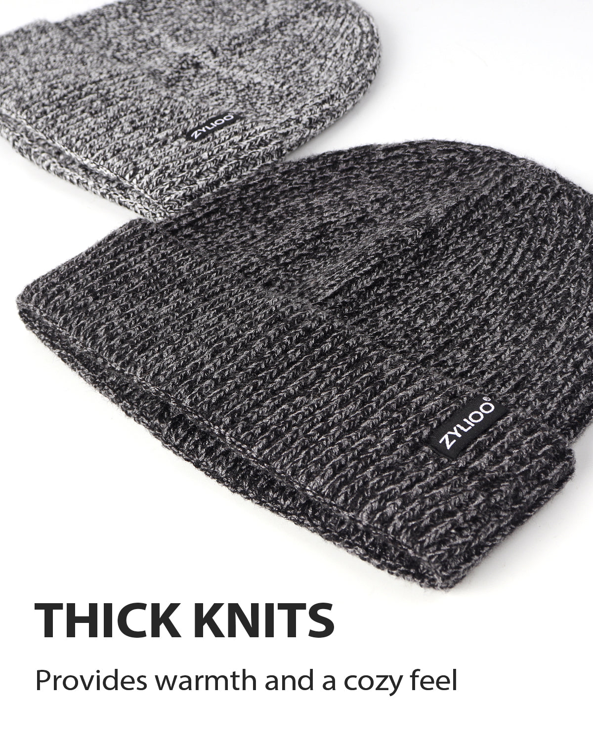 Mix black ribbed knit beanie for big heads XXL - front