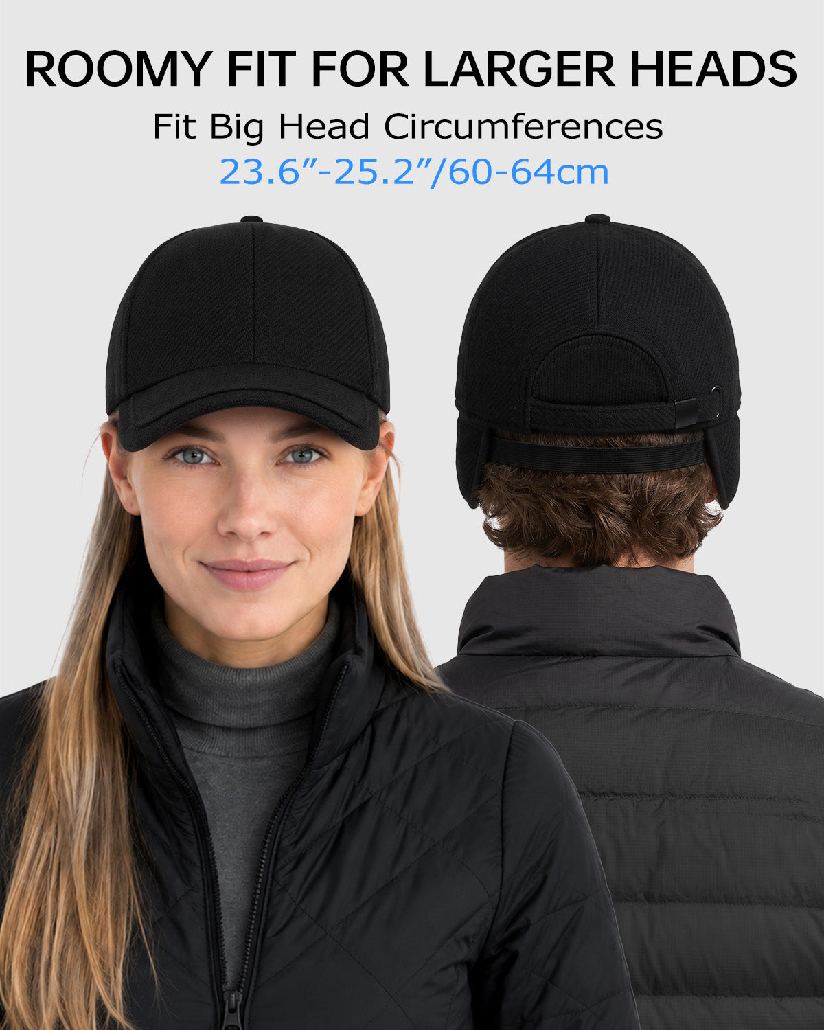 Winter Baseball Cap with Ear Flaps for Big Heads