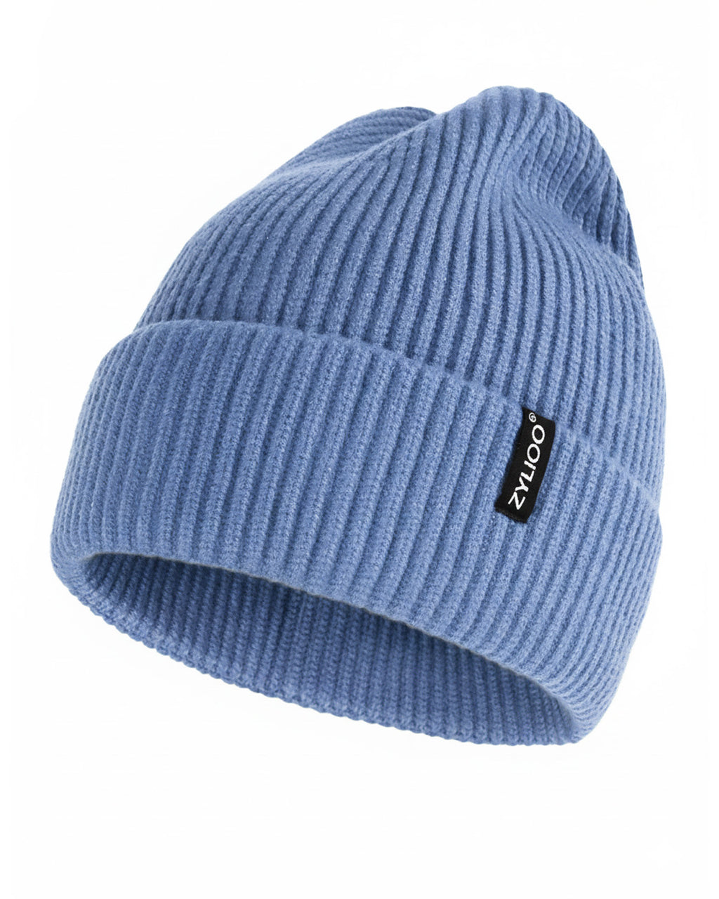 Denim blue ribbed knit beanie for big heads XXL - front view - Zylioo