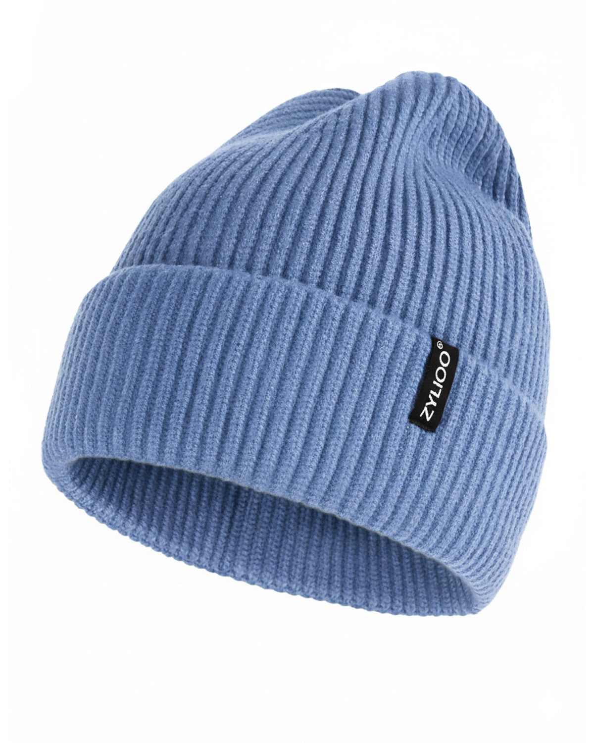 Denim blue ribbed knit beanie for big heads XXL - front view - Zylioo