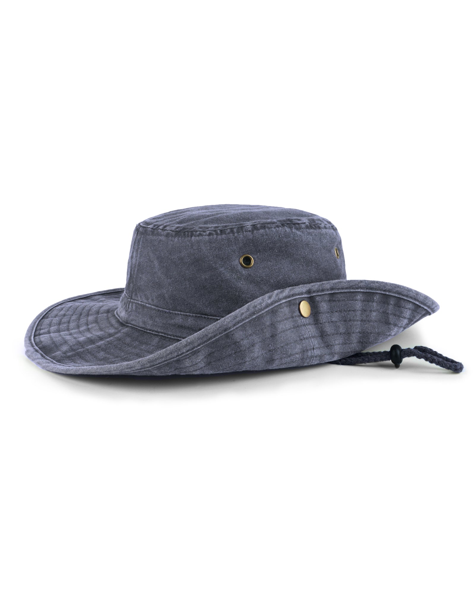 Navy washed boonie sun hat for big heads - brim snap button detail