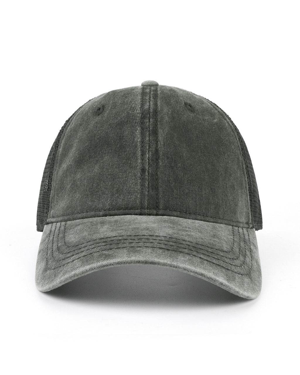 Army green cooling mesh washed trucker hat for big heads - front view