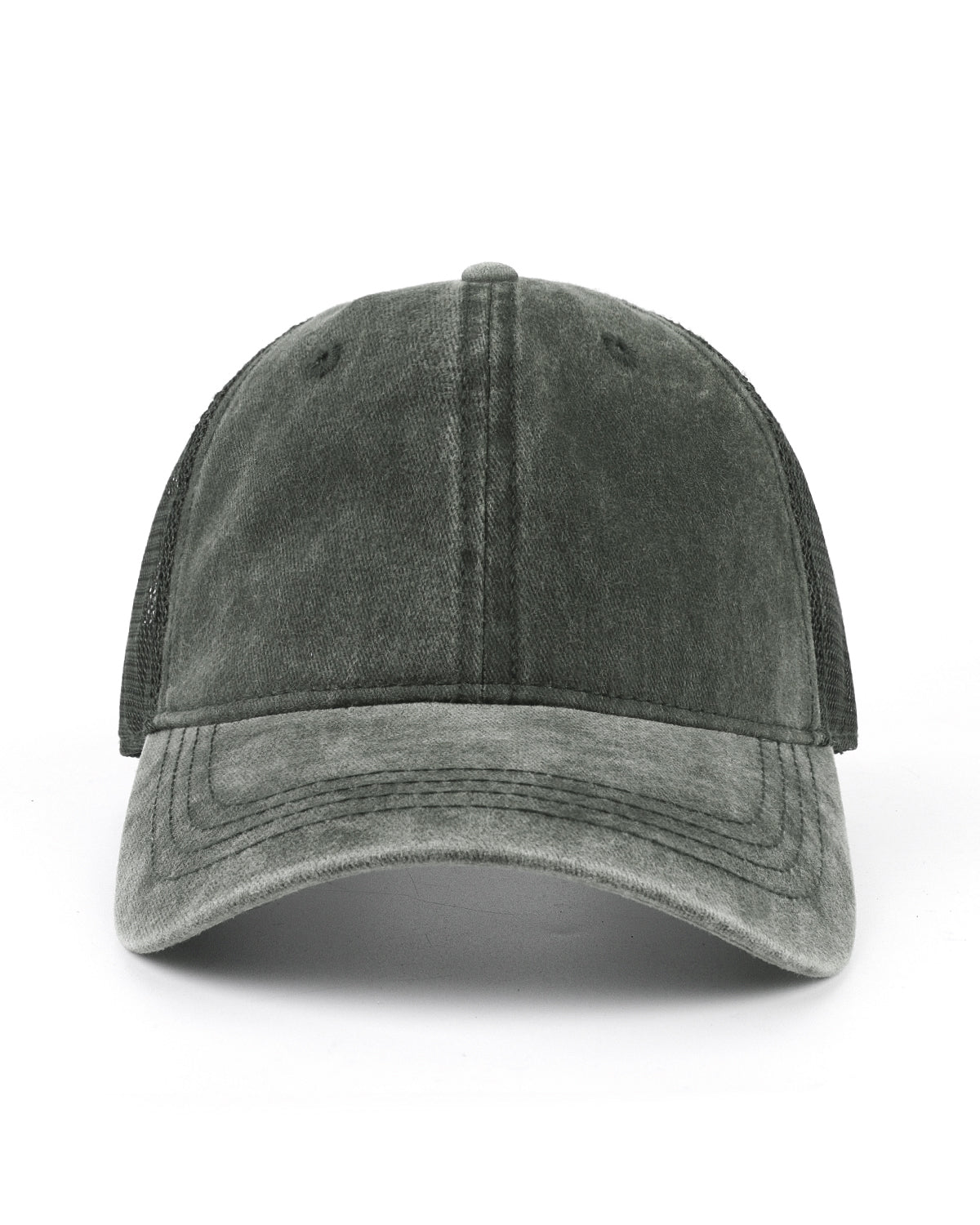 Army green cooling mesh washed trucker hat for big heads - front view