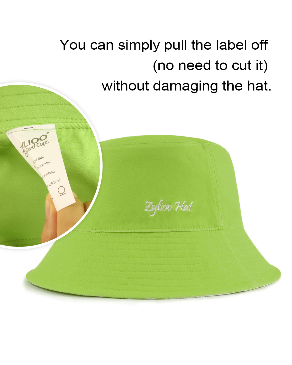 Reversible floral bucket hat stitching and fabric detail in green