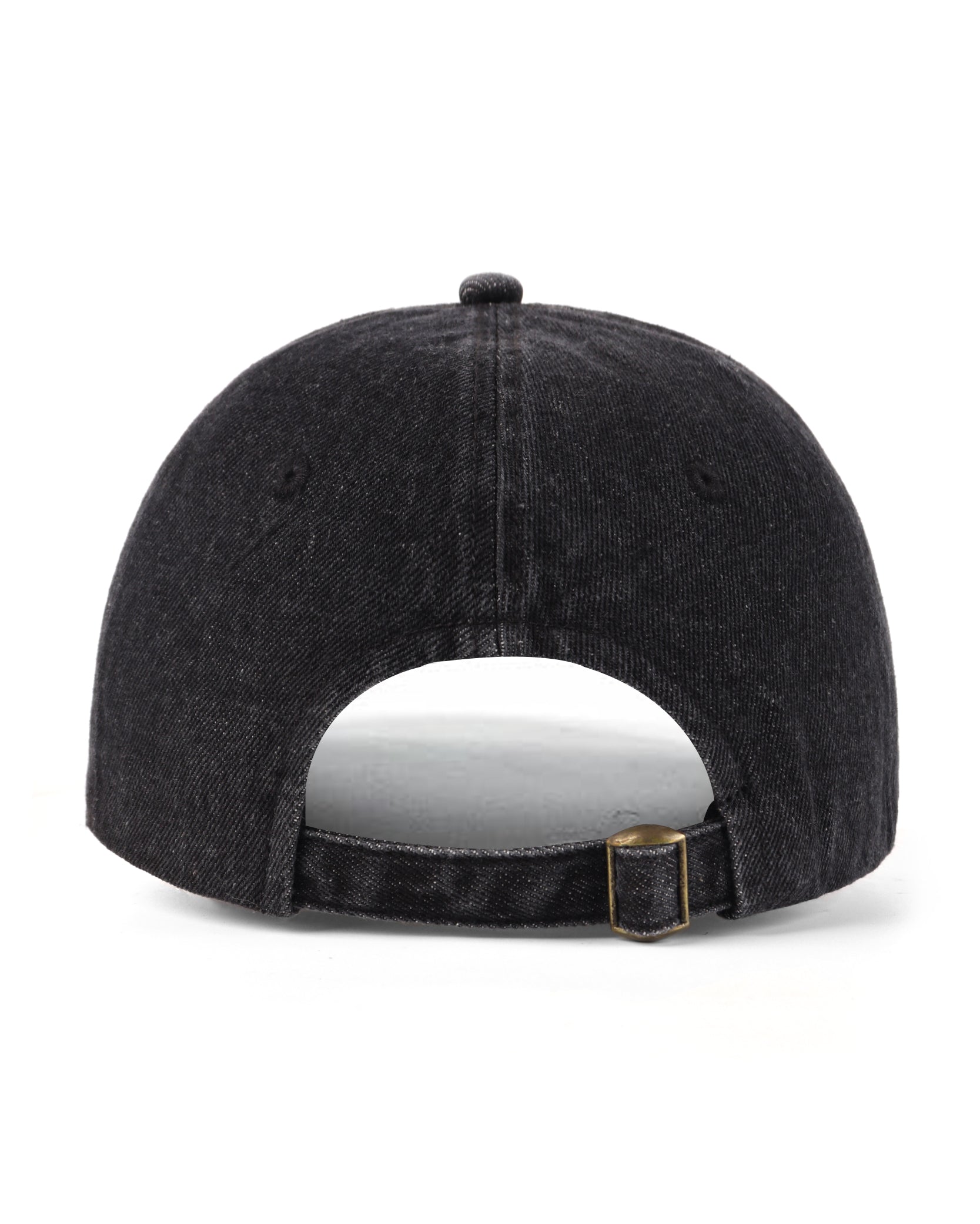 Black soft crown washed denim baseball cap for big heads - back view detail