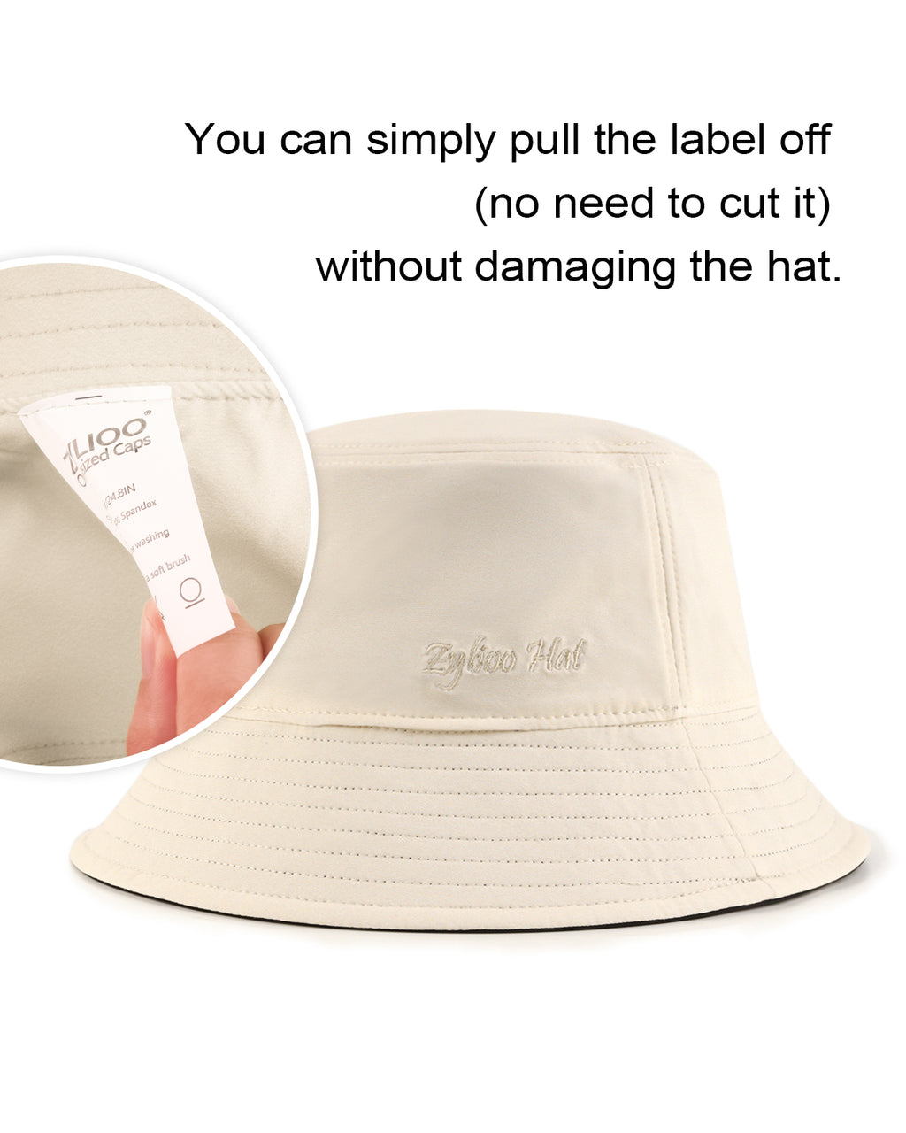 Beige reversible bucket hat reverse side showing alternate pattern