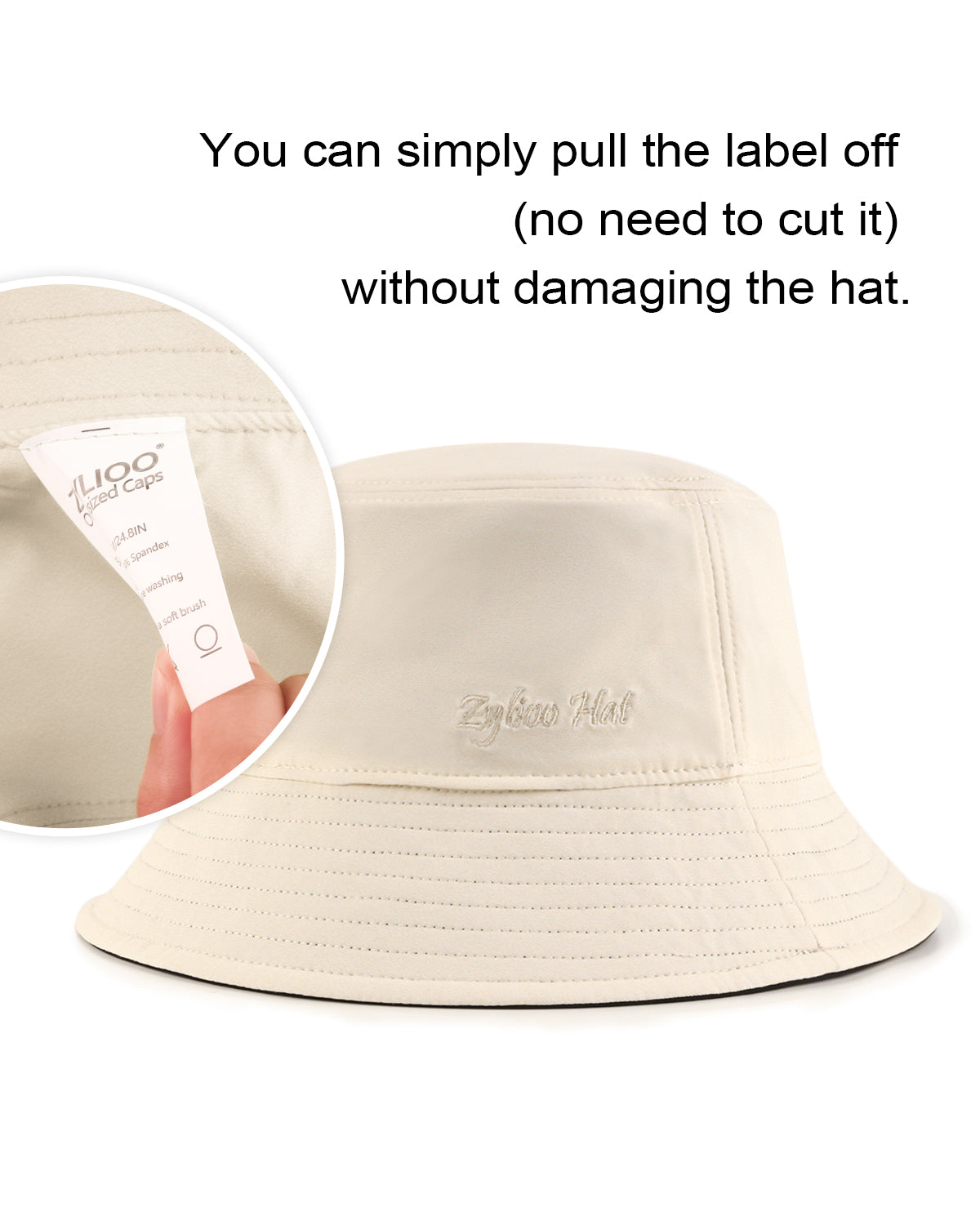Beige reversible bucket hat reverse side showing alternate pattern