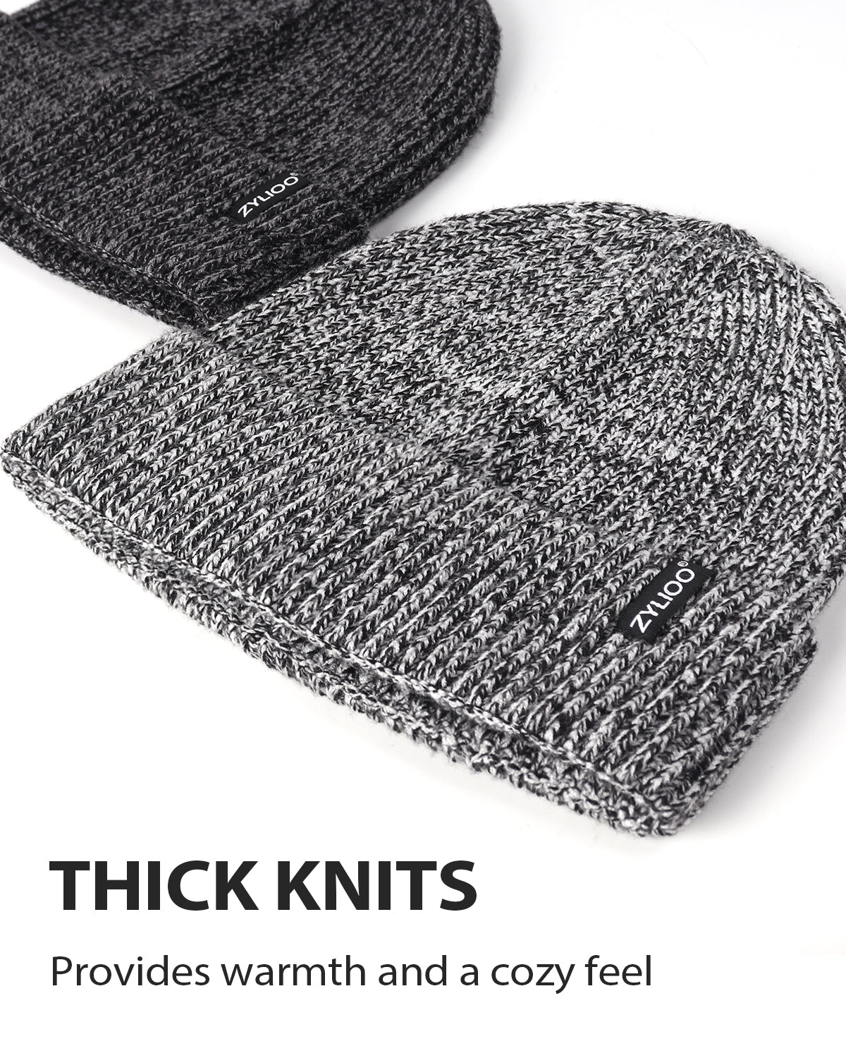 Mix gray ribbed knit beanie for big heads - flat lay