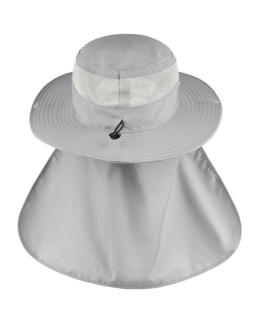 Light gray neck flap sun hat for big heads - back view with neck flap