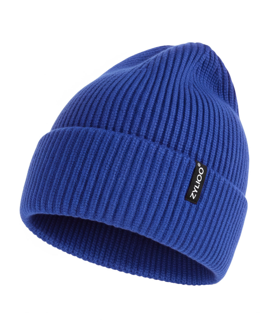  Blue ribbed knit beanie for big heads XXL - front view - Zylioo