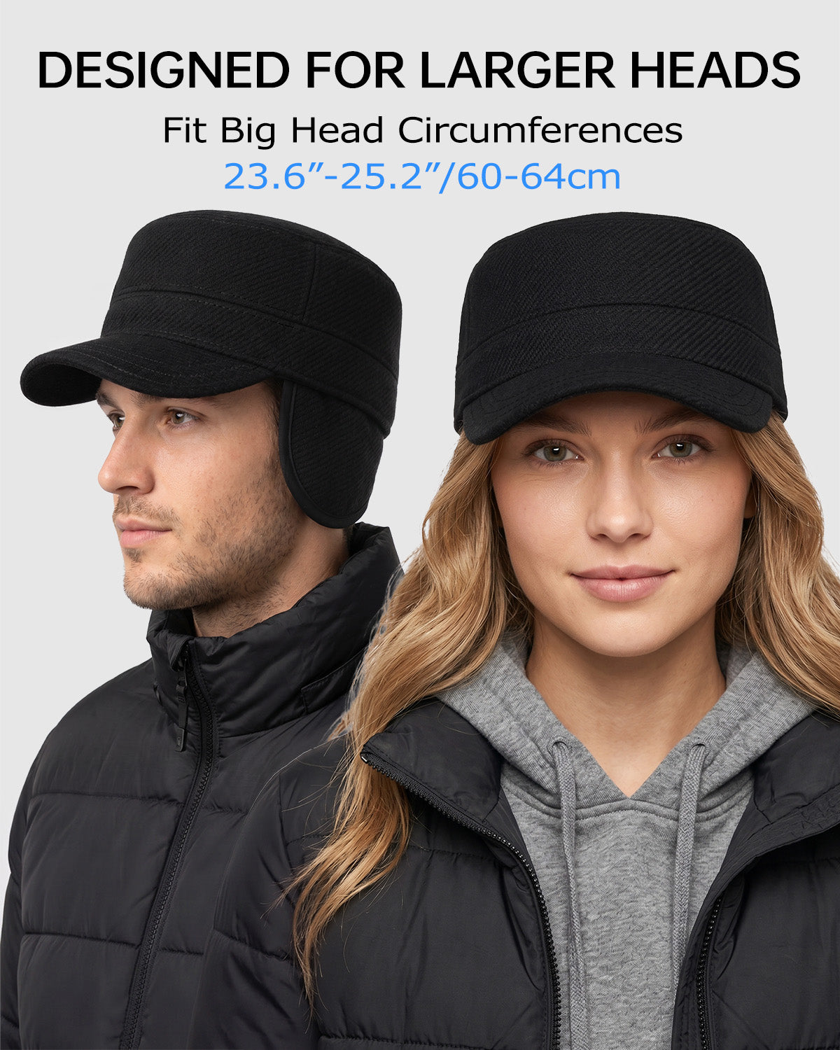 Winter Cadet Cap with Ear Flaps for Big Heads