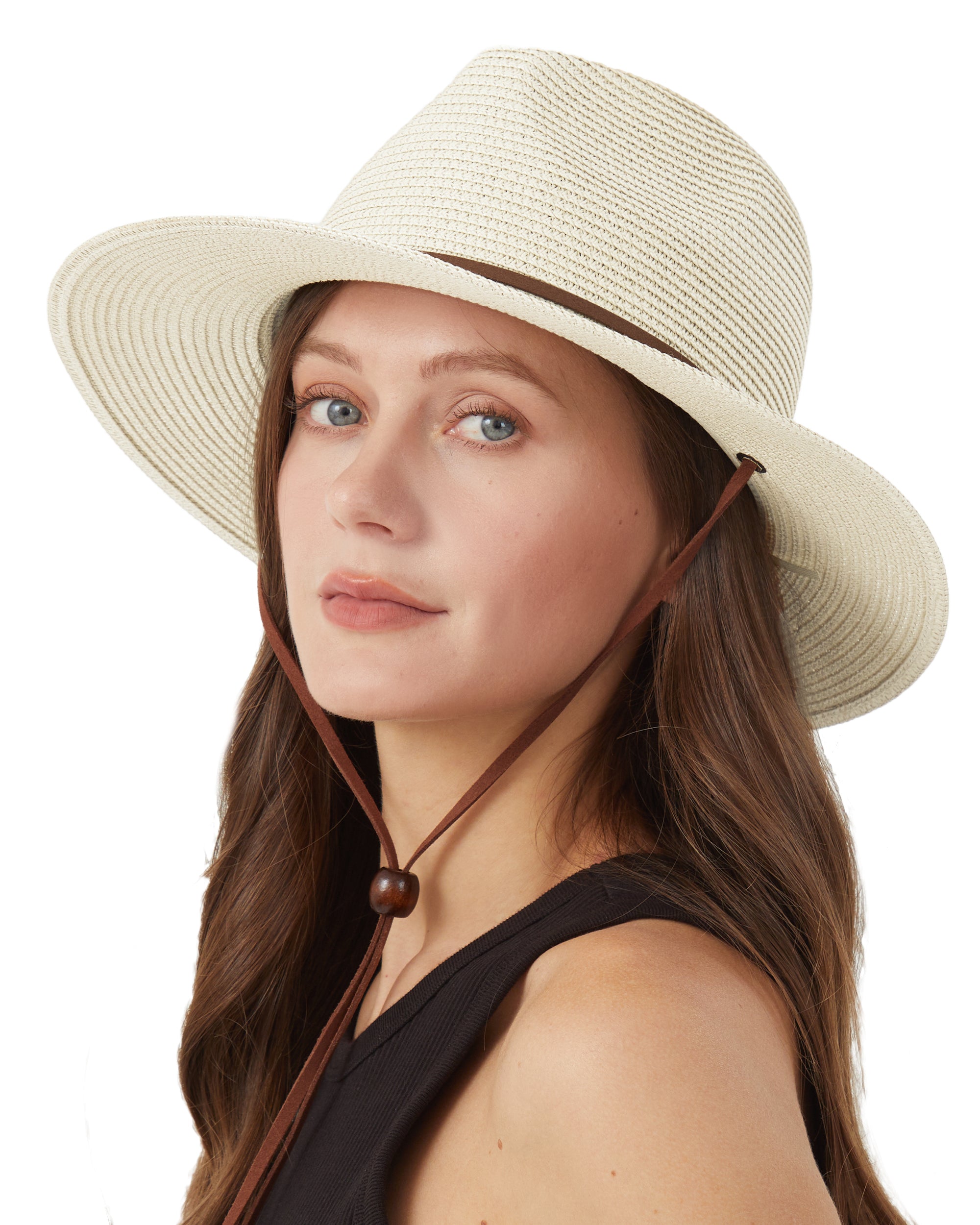  Ivory strap panama fedora with lanyard for big heads  - on model lifestyle photo