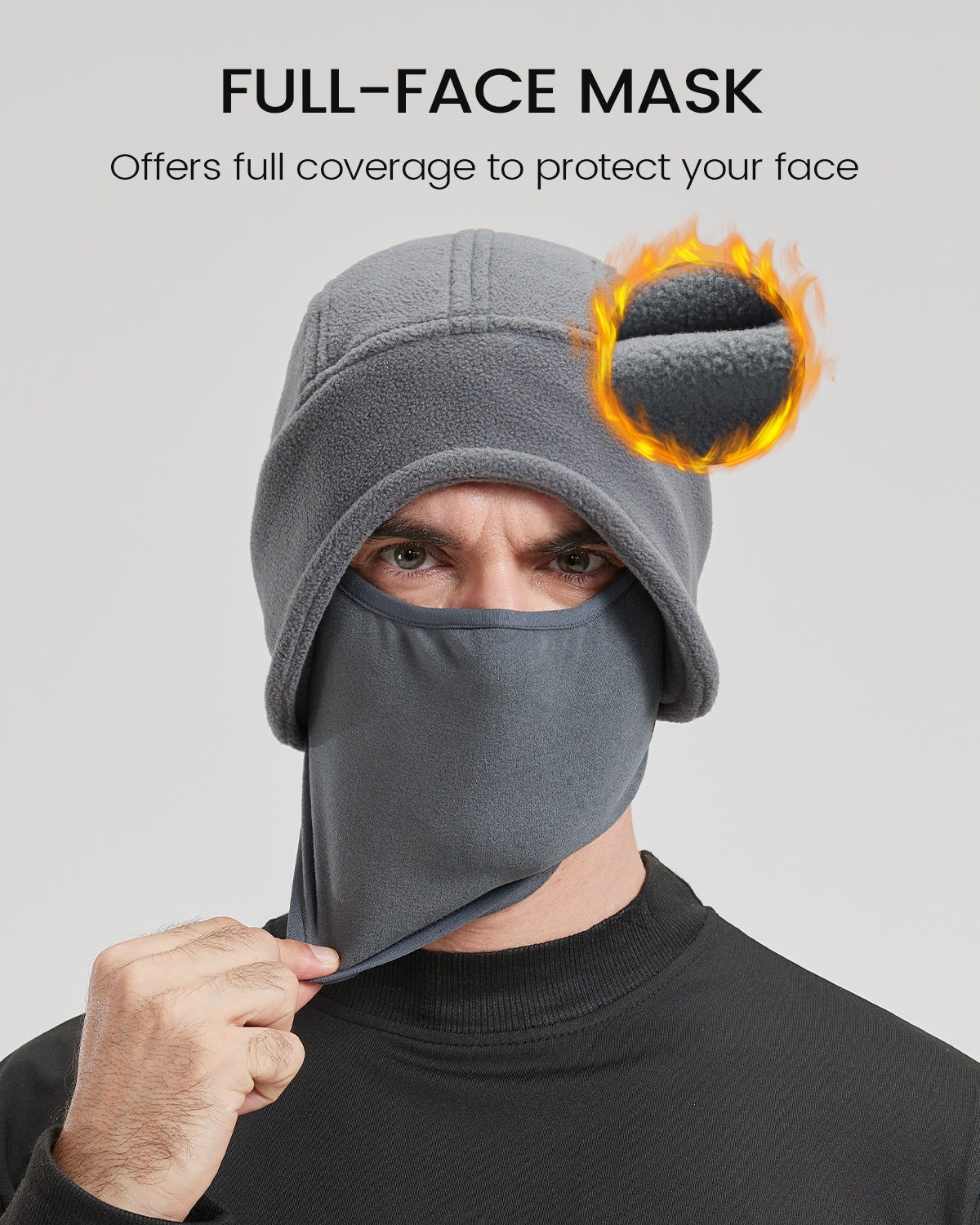 Gray thermal skull cap with face mask cover for big heads - on model lifestyle photo