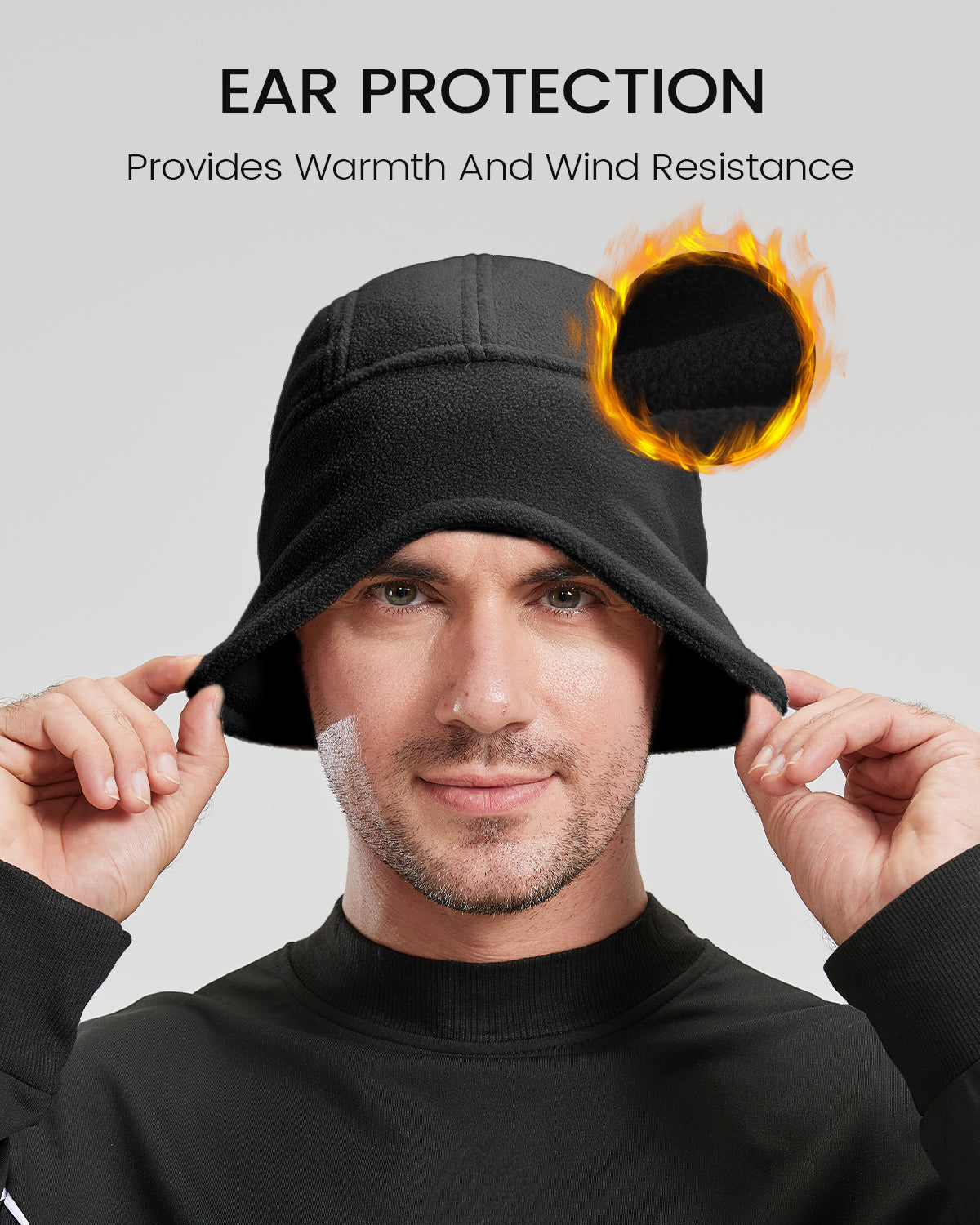 Black thermal skull cap with face cover for big heads - on model lifestyle photo