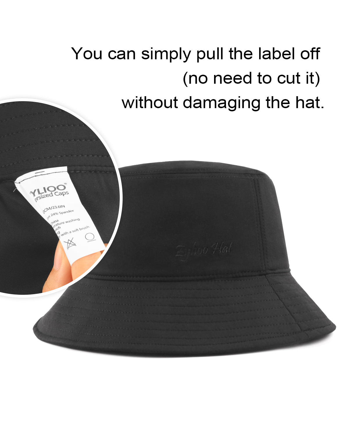 Reversible floral bucket hat stitching and fabric detail in black