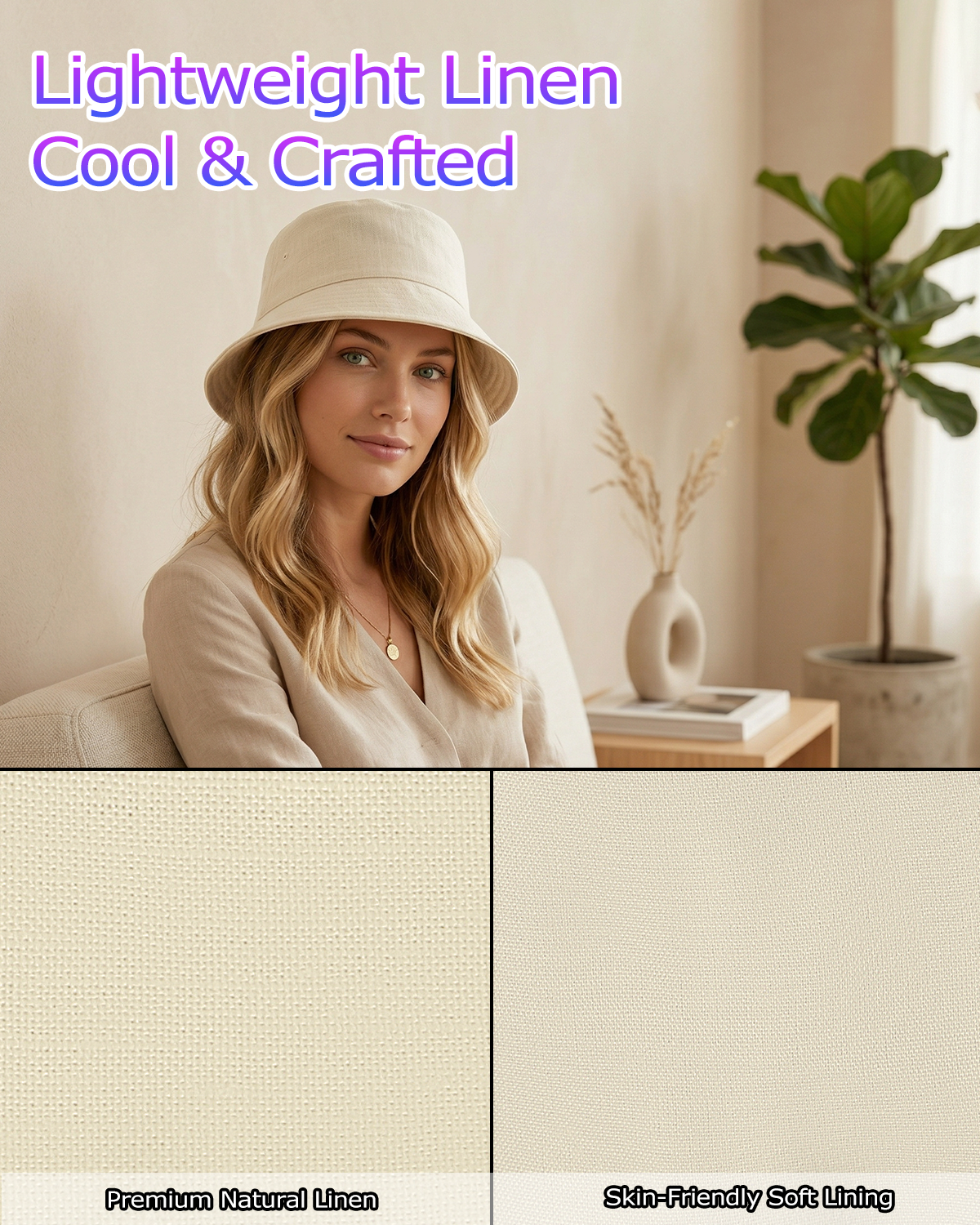 Linen Bucket Hat for Big Heads