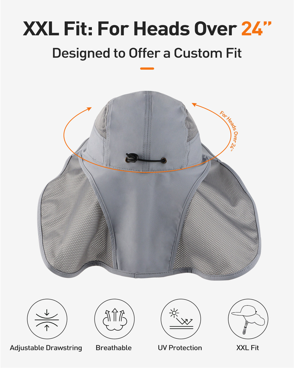 Light gray sun hat with neck flap back view showing neck protection