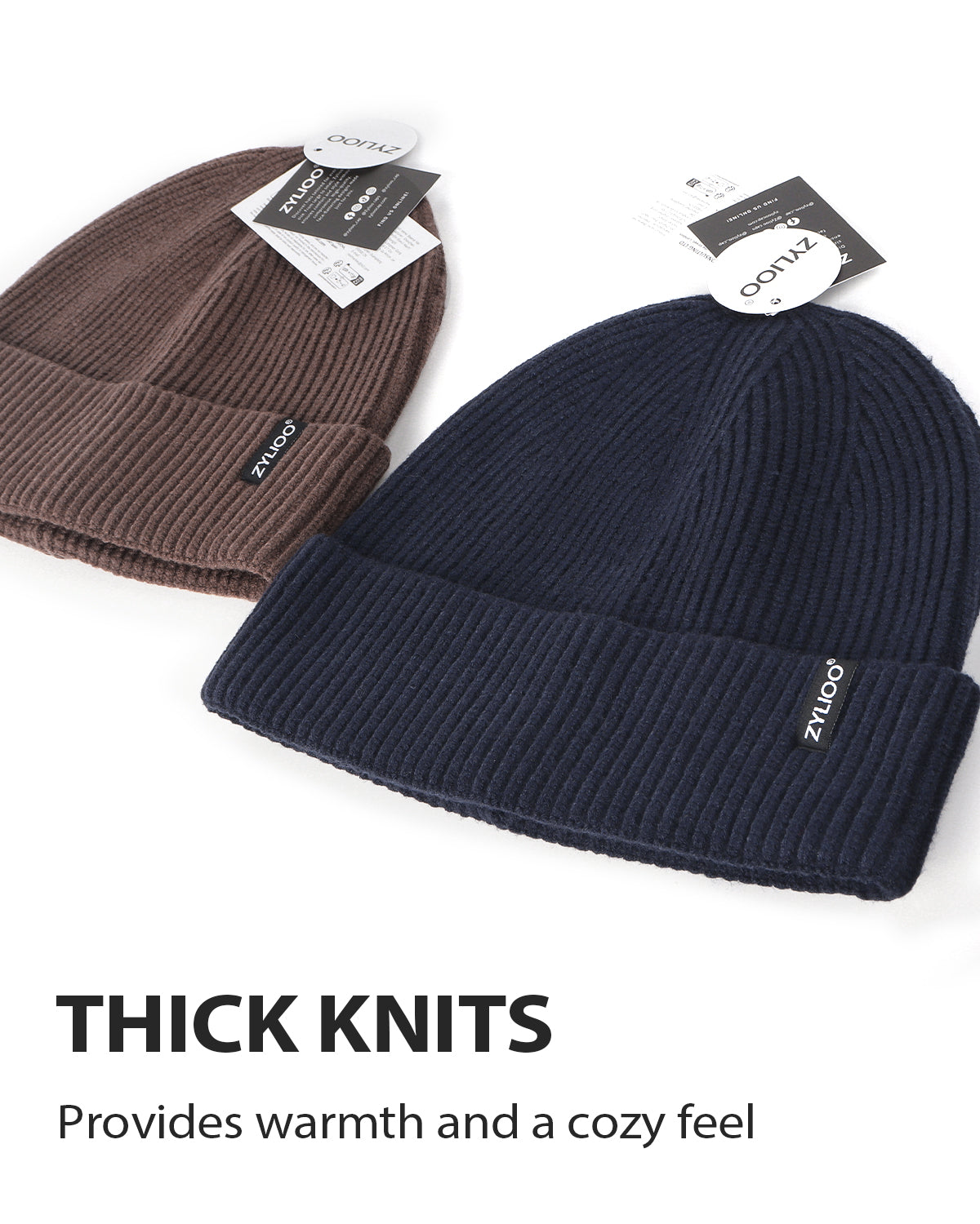 Navy ribbed knit beanie for big heads - flat lay display