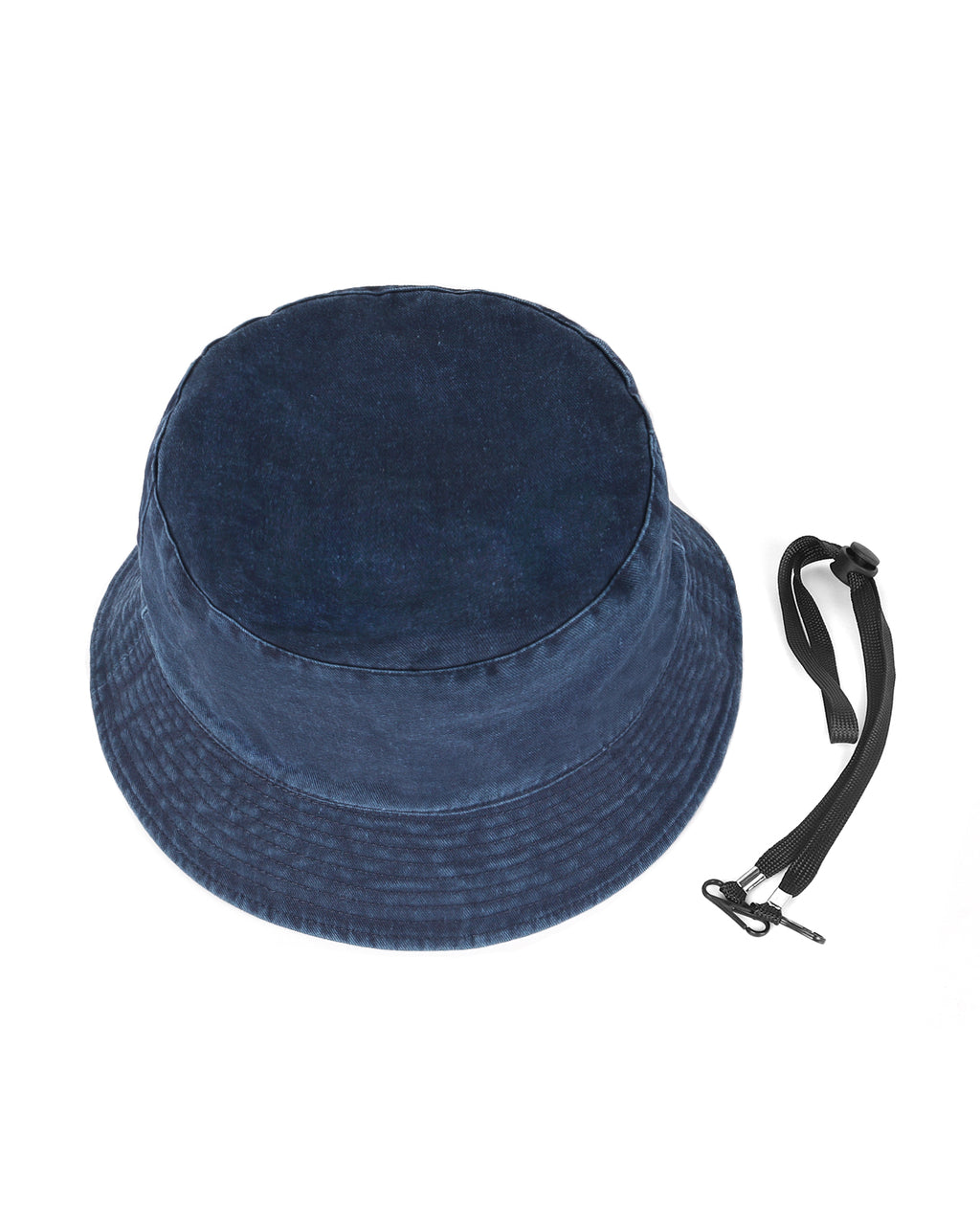 Blue cotton washed denim bucket hat for big heads - top crown view
