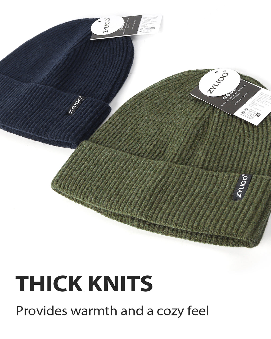 Army green ribbed knit beanie for big heads - flat lay display