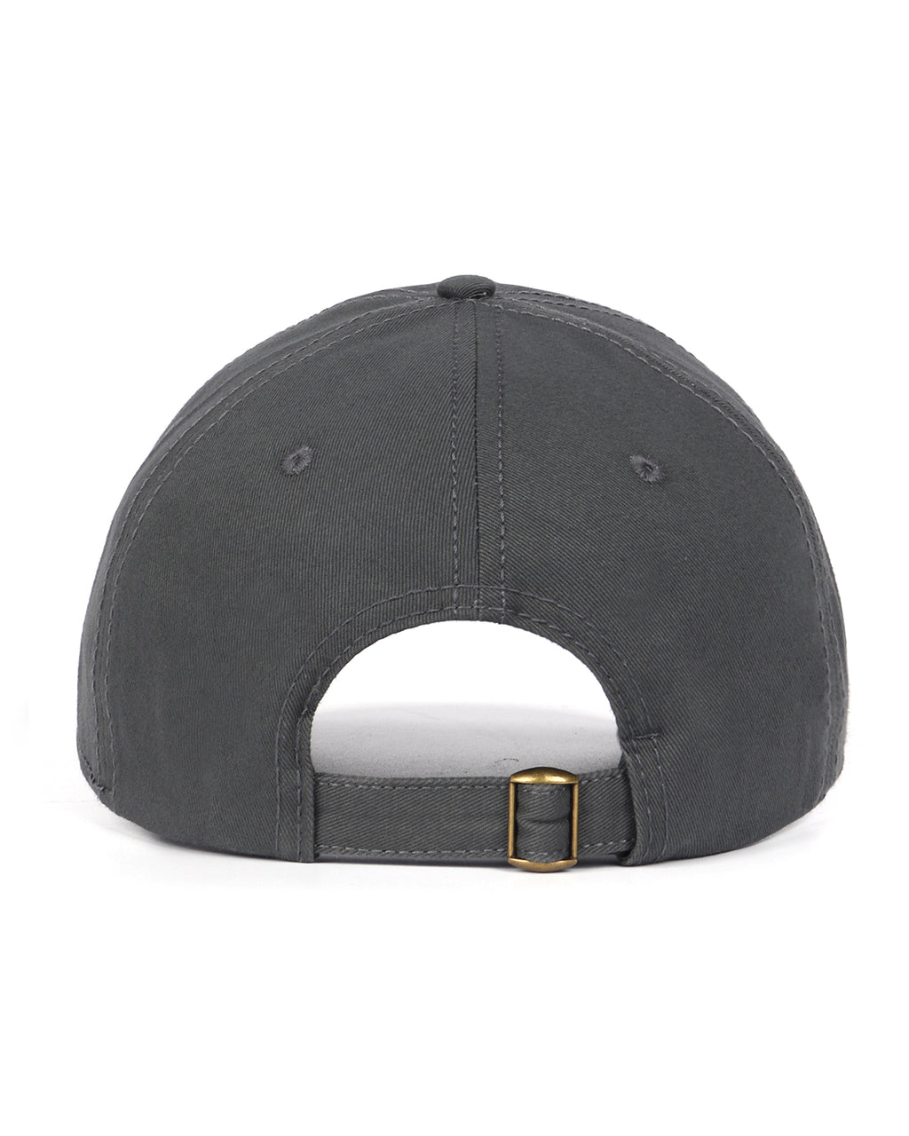 Gray distressed baseball cap back view showing adjustable strap