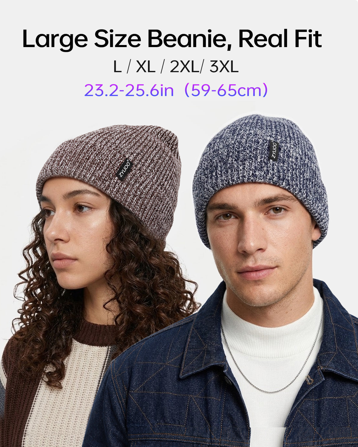 Gerippte Strickmütze für große Köpfe