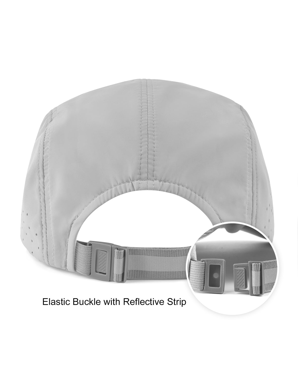 Gray quick-dry baseball cap back view showing adjustable strap