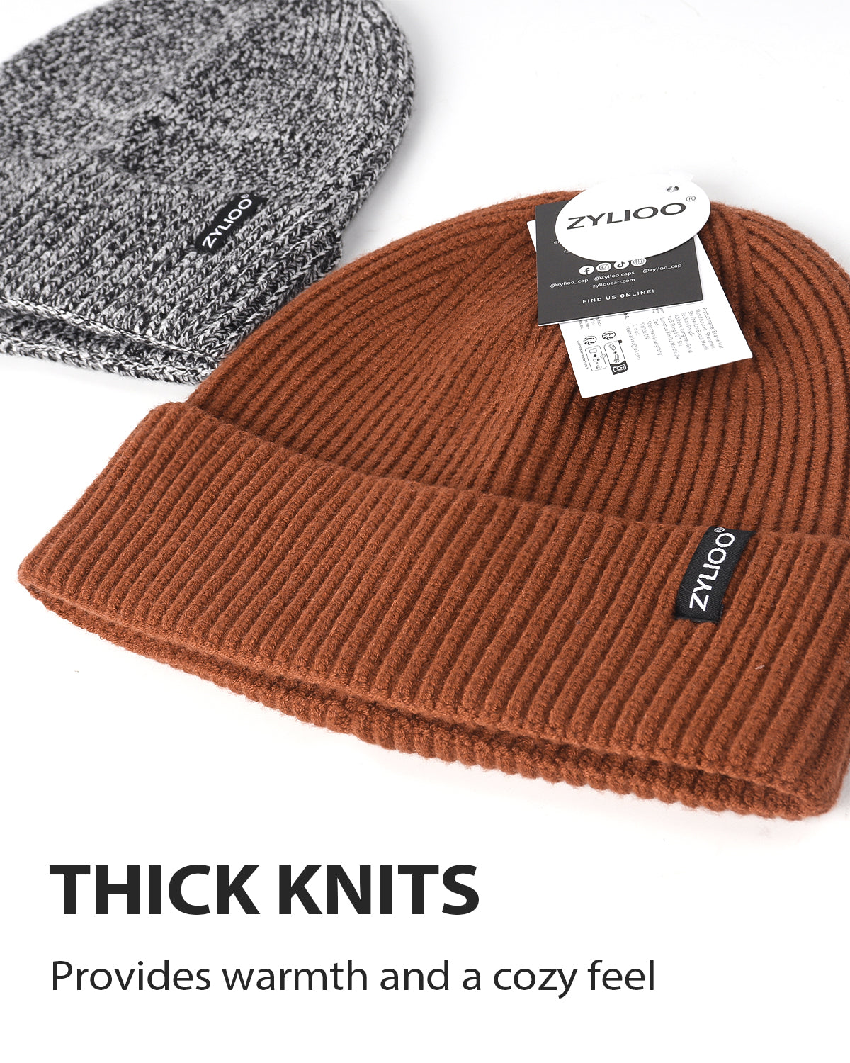Brown ribbed knit beanie for big heads - flat lay display