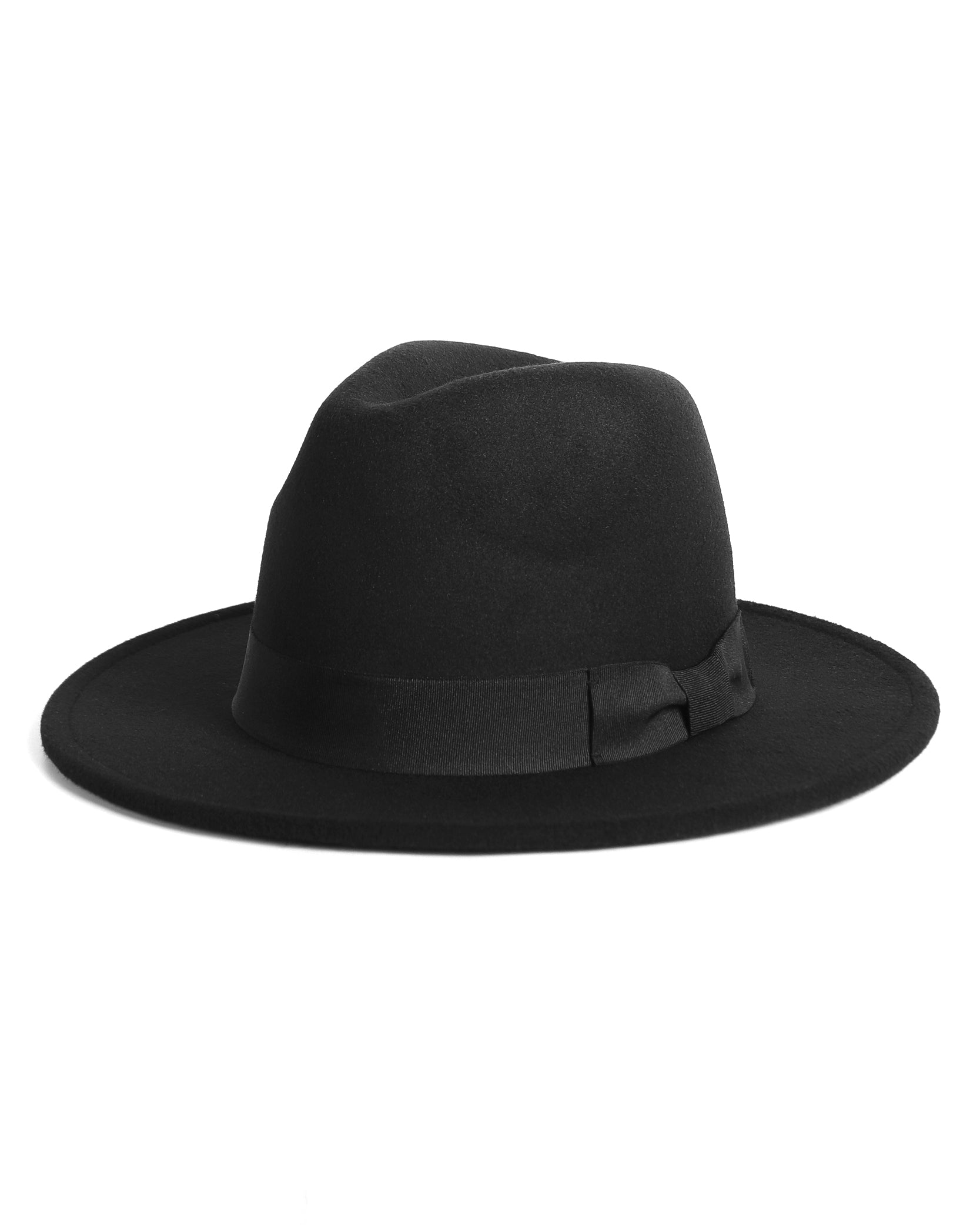 Black felt wide-brim fedora for big heads XXL - front view - Zylioo