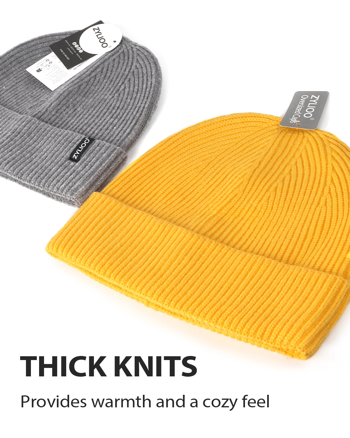 Yellow ribbed knit beanie for big heads - flat lay display