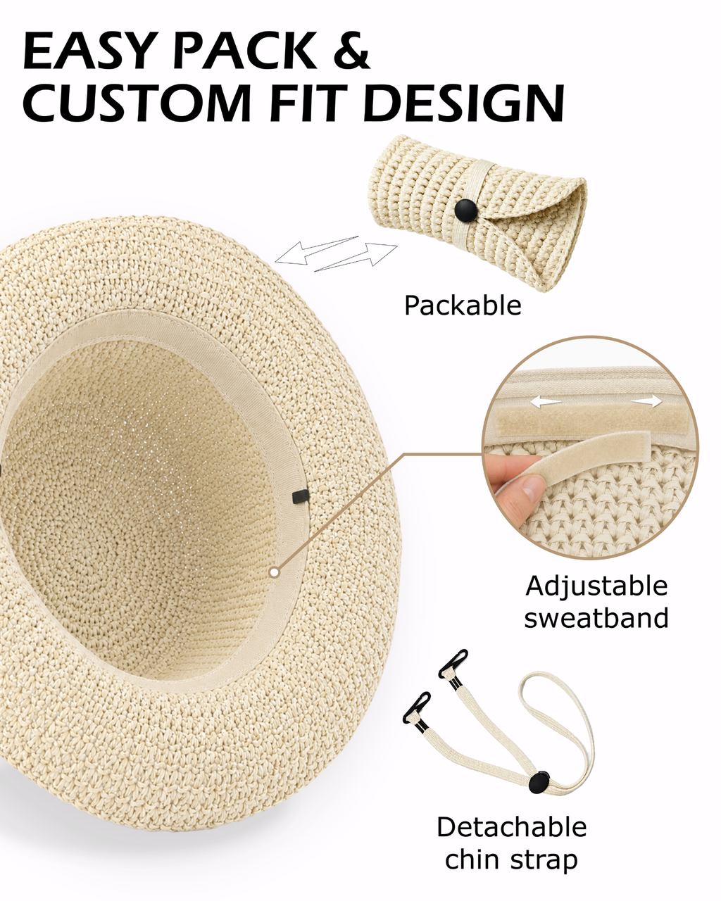 Wide Brim Straw Bucket Hat for Big Heads