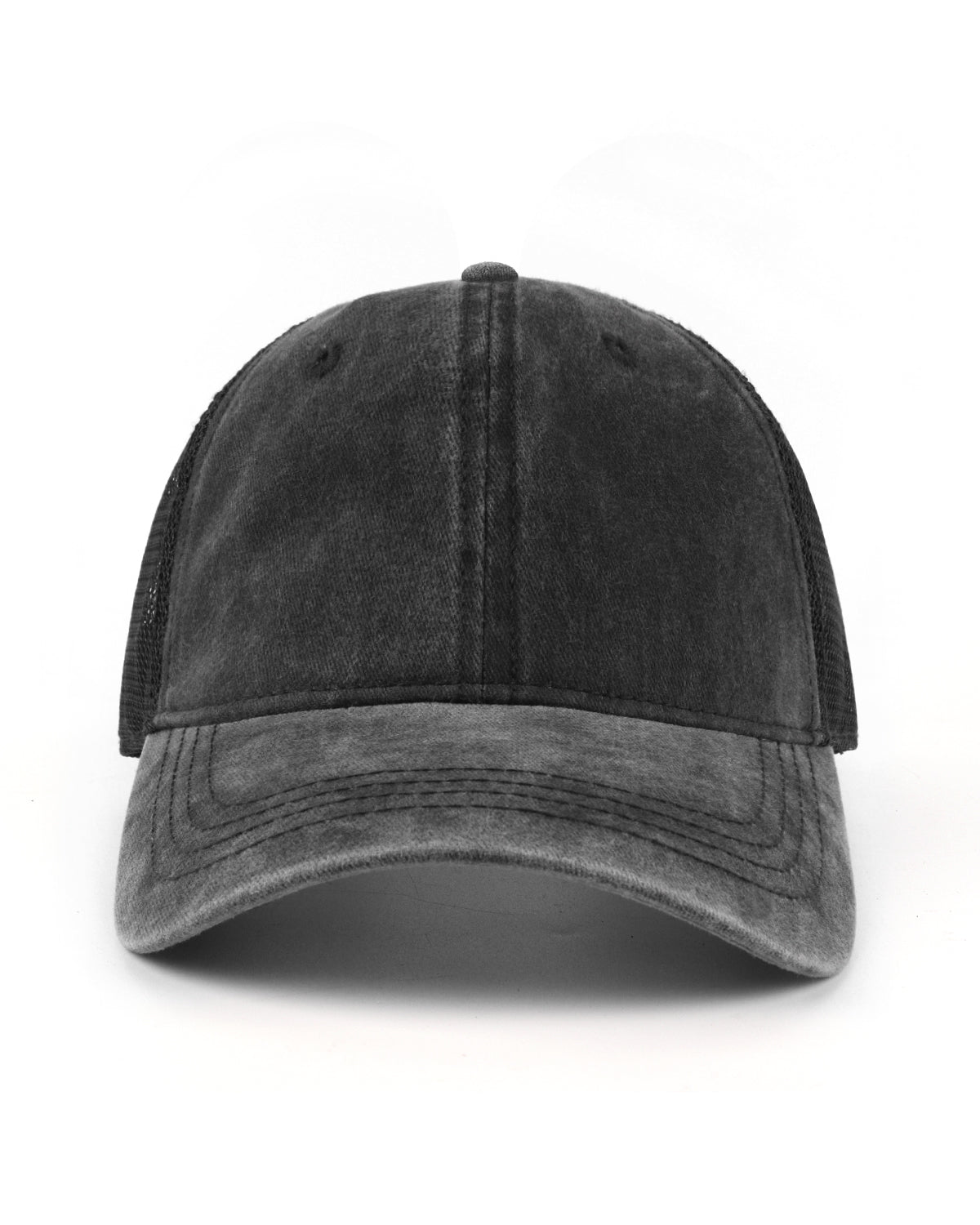  Black cooling mesh washed trucker hat for big heads - front view