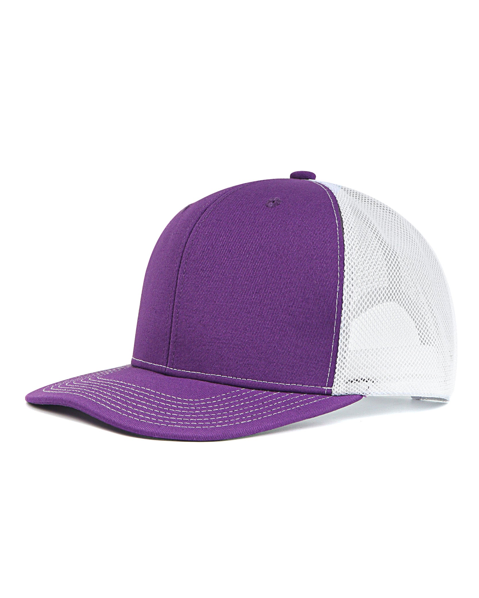 Purple white mid profile snapback mesh trucker hat for big heads XXL - front view - Zylioo