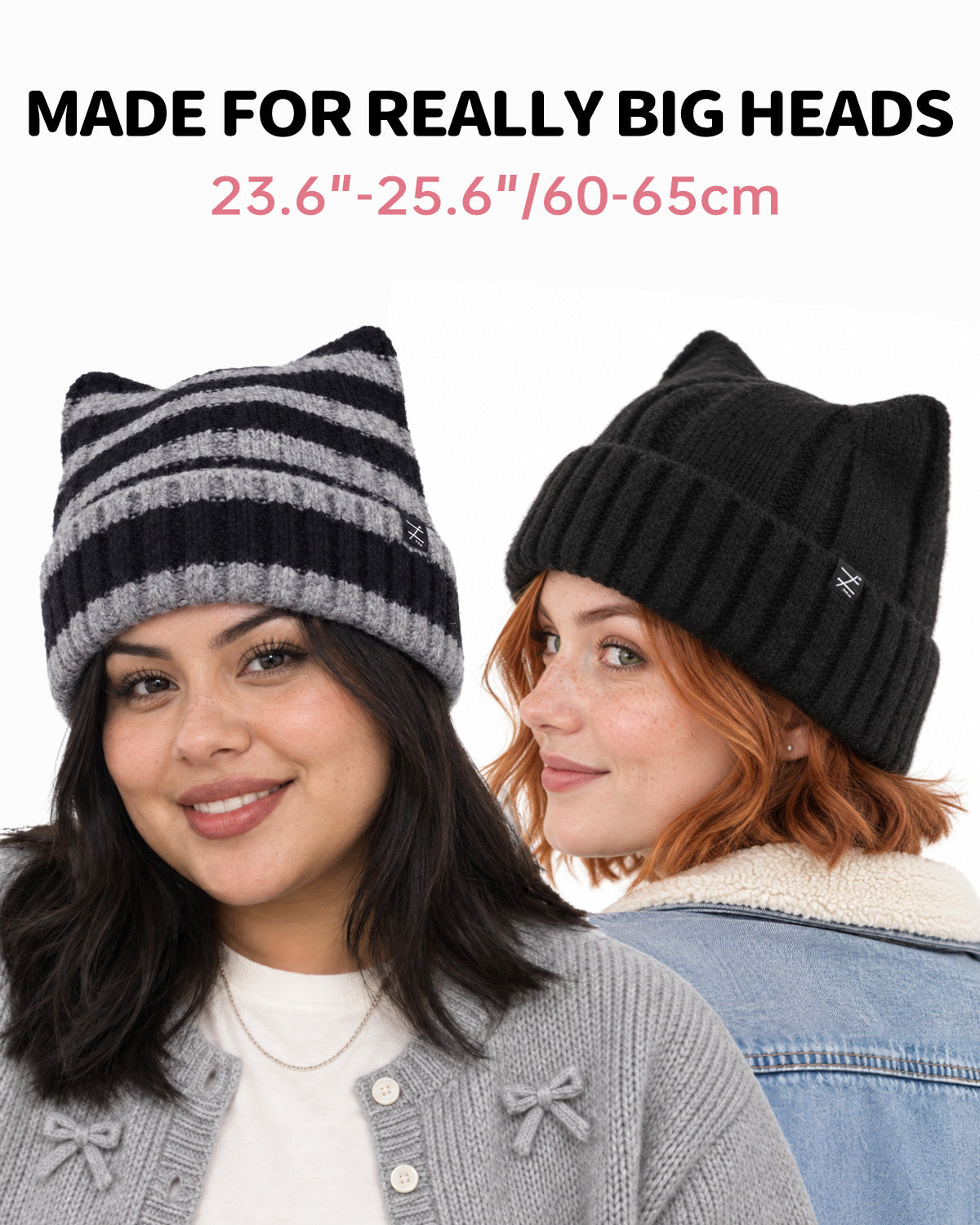 Fuzzy Cat Ear Beanie for Big Heads