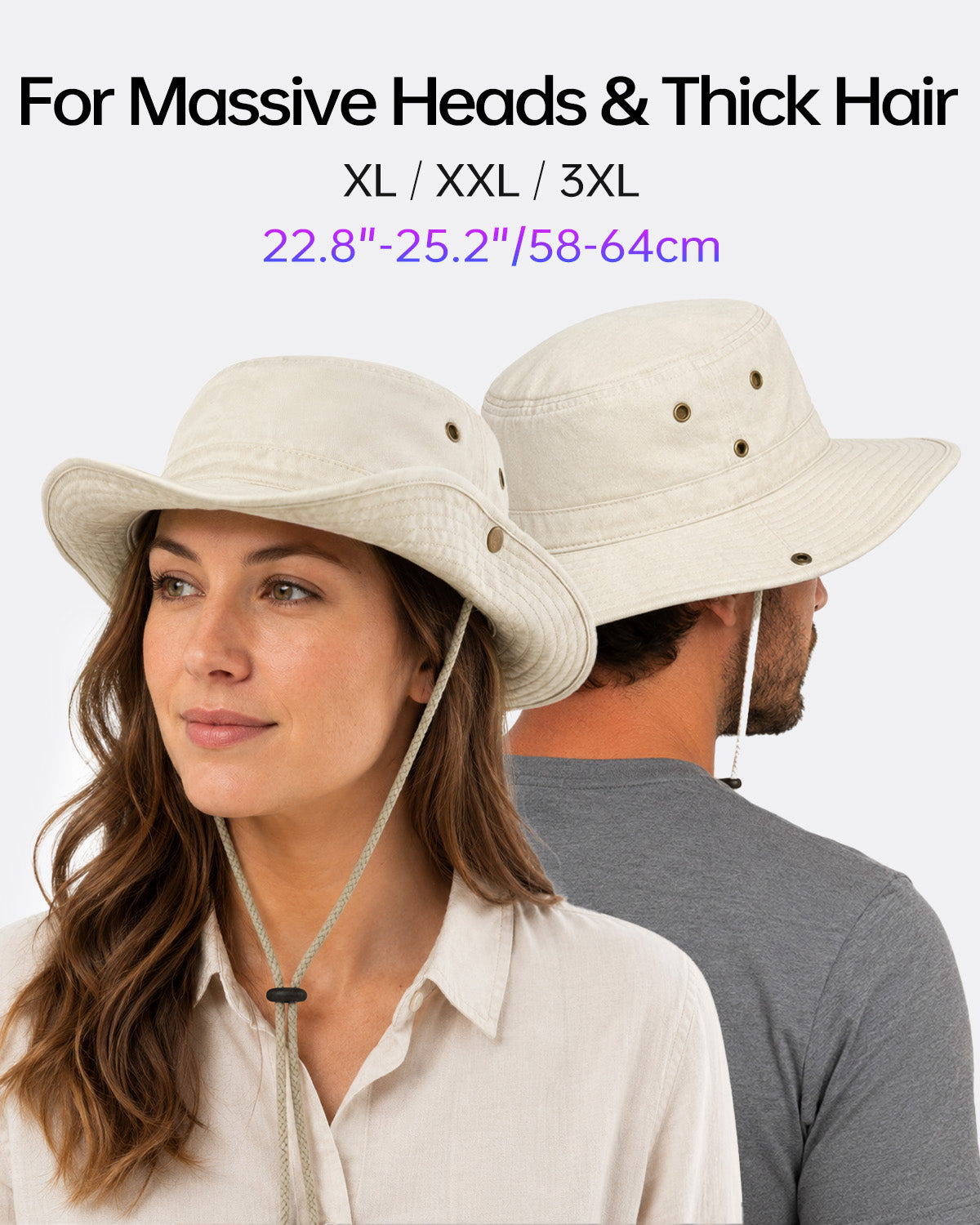 Gorro de sol tipo boonie lavado para cabezas grandes