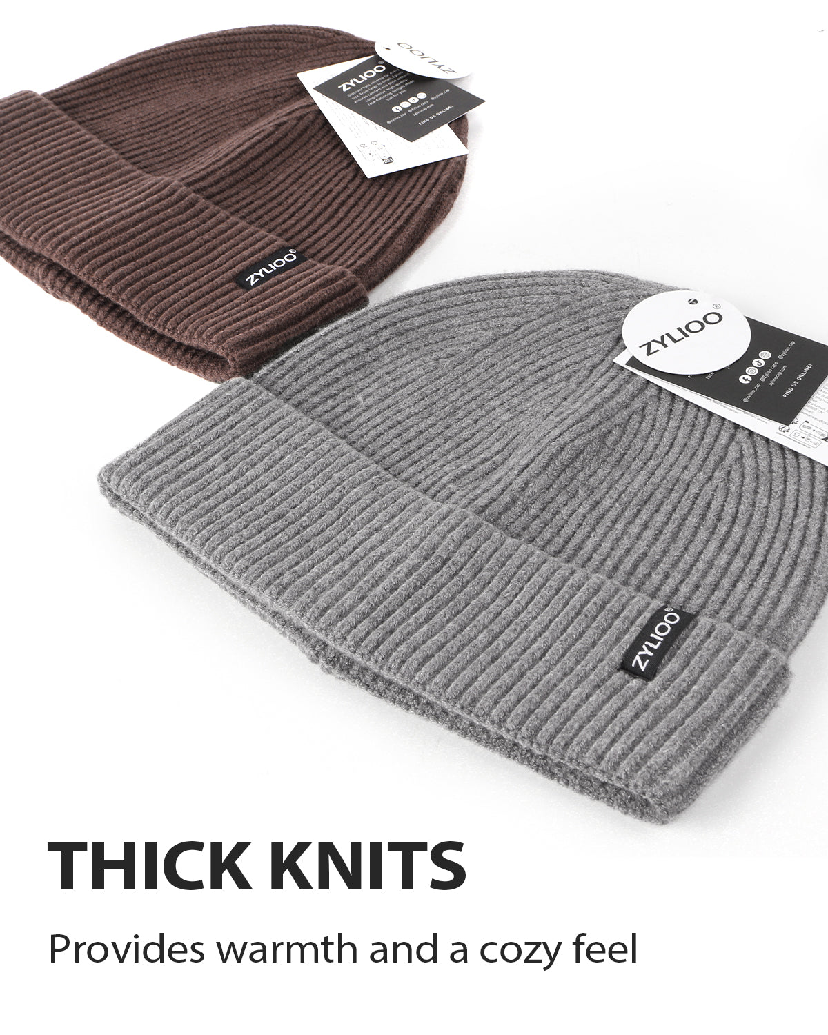Gray ribbed knit beanie for big heads - flat lay display