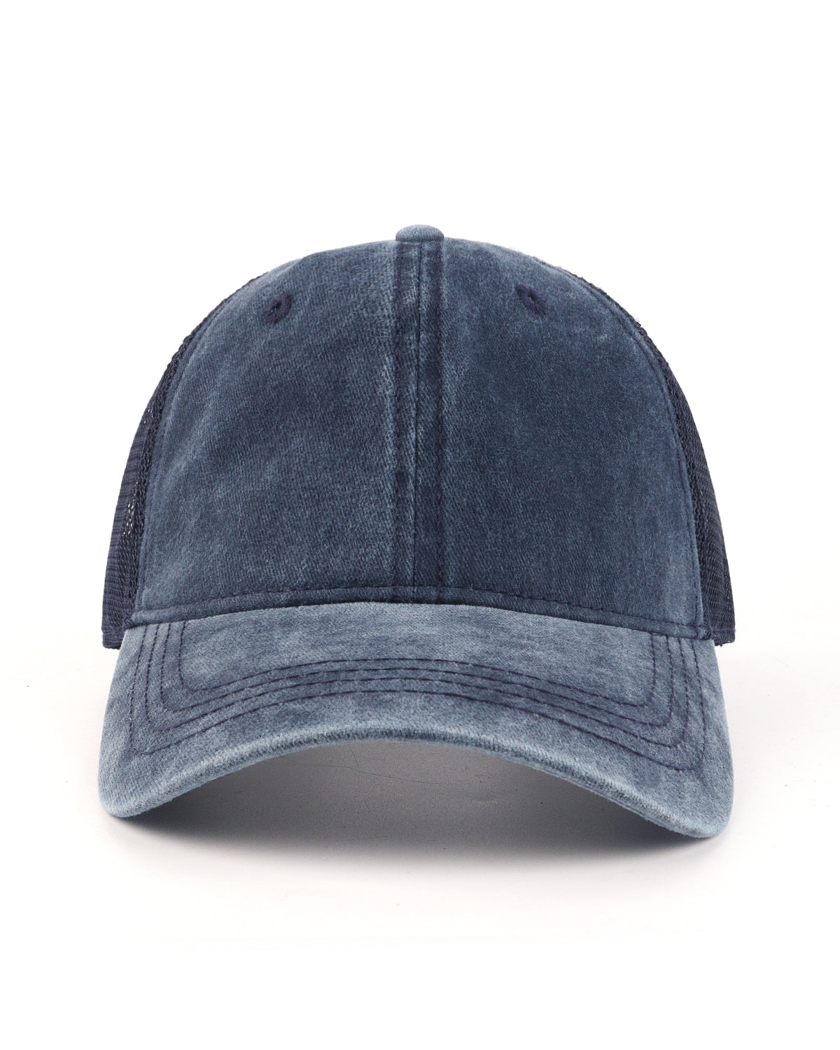 Navy blue cooling mesh washed trucker hat for big heads - front view