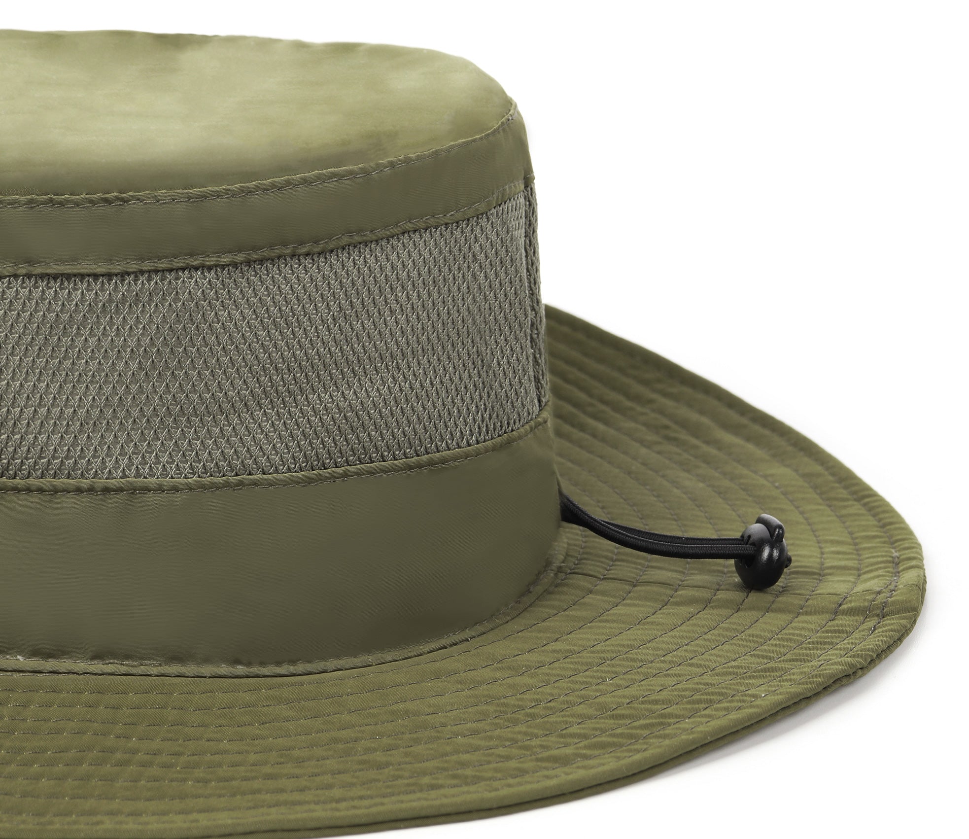 Army green quick-dry boonie sun hat for big heads - adjustable drawstring detail